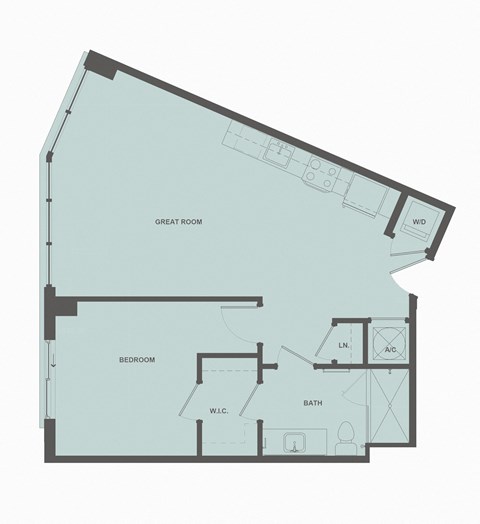 Floor plan for 1 bed, 1 bath, 772 sqft